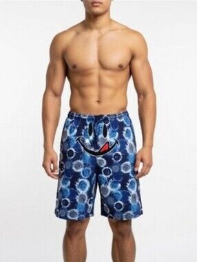 Joe Boxer Men's Blue Tie-Dye Cotton Lounge Smiley Graphic Shorts Size XXL